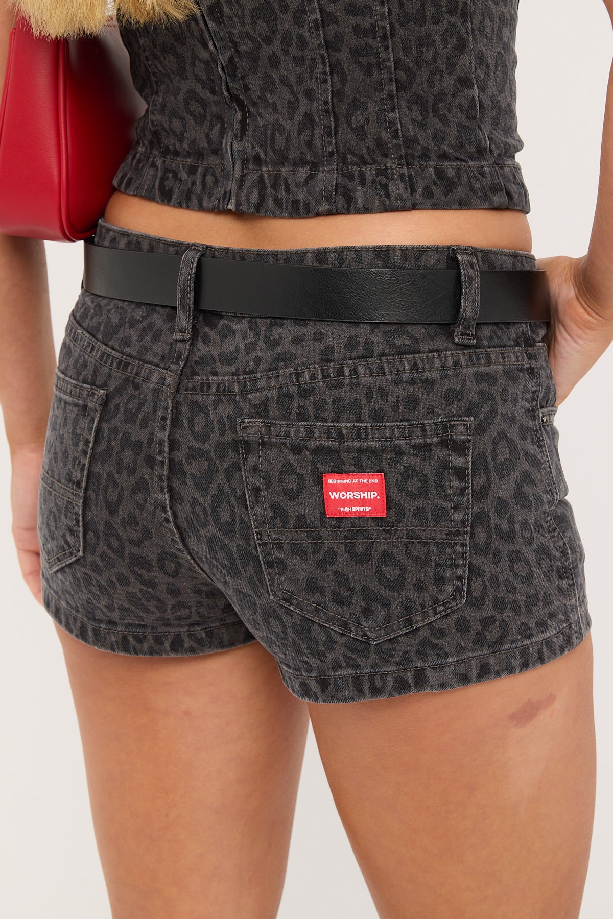 Worship Miaow Y2K Crush Denim Micro Short Leopard - Image 7