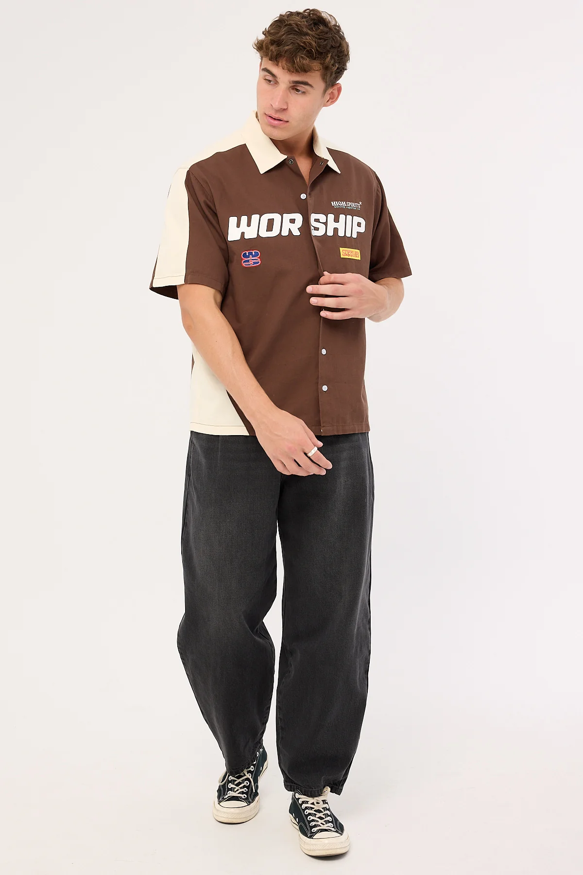 Worship Panorama Short Sleeve Work Shirt Dark Choc Brown