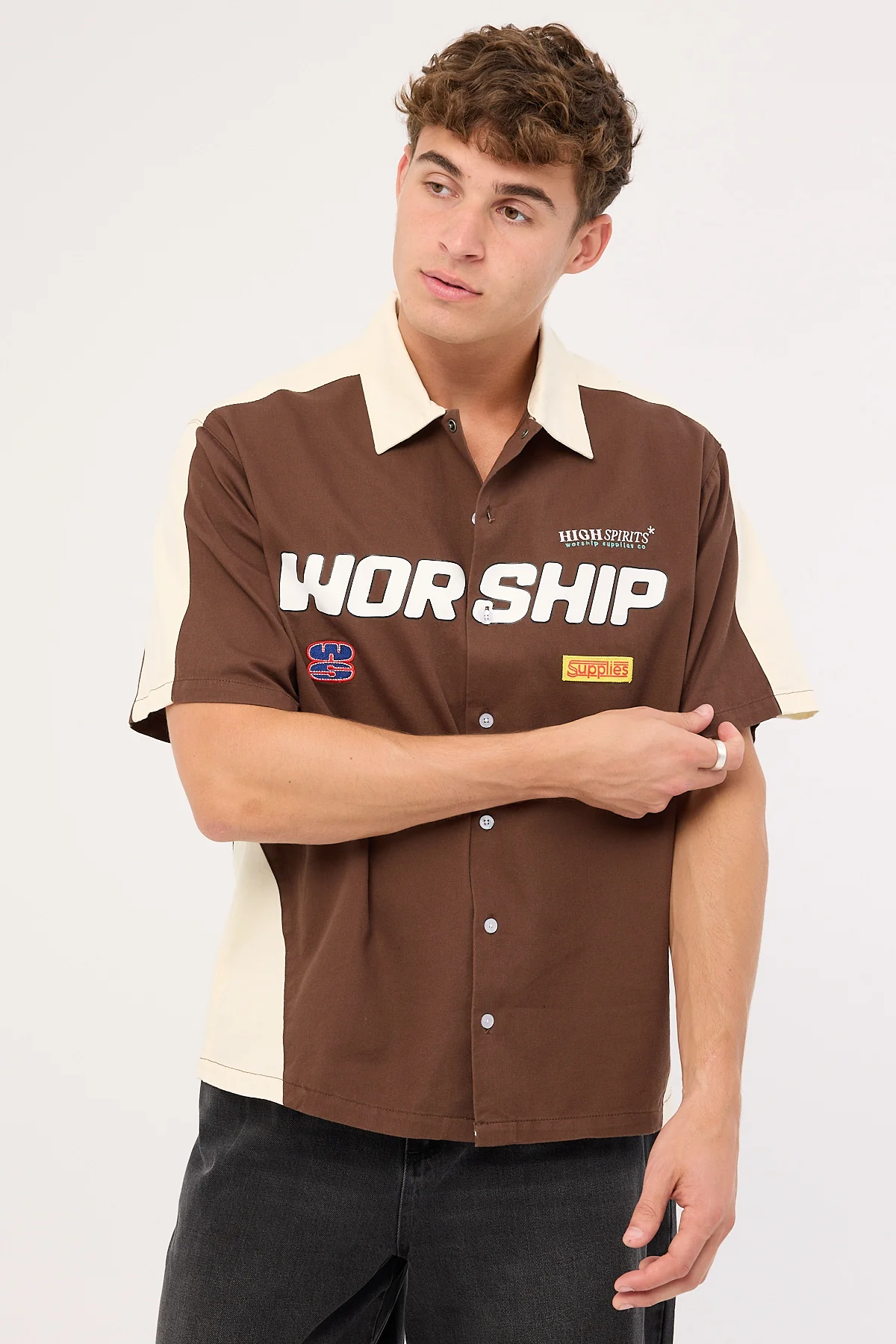 Worship Panorama Short Sleeve Work Shirt Dark Choc Brown - Image 2