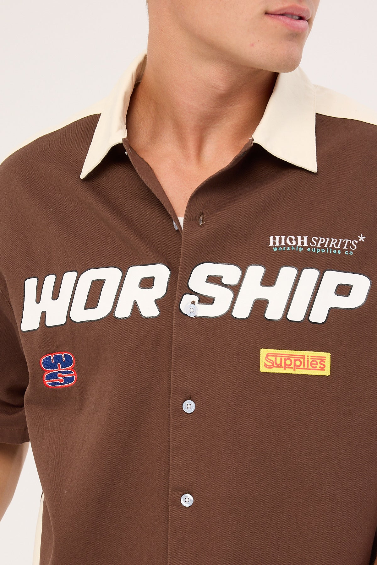 Worship Panorama Short Sleeve Work Shirt Dark Choc Brown - Image 3