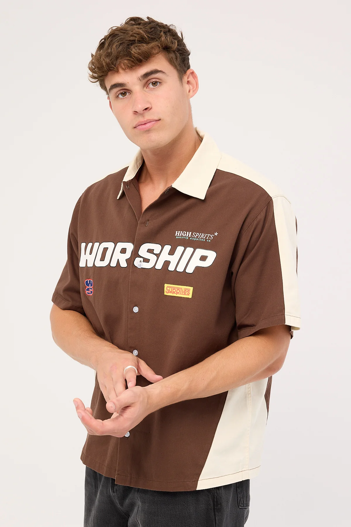 Worship Panorama Short Sleeve Work Shirt Dark Choc Brown - Image 4