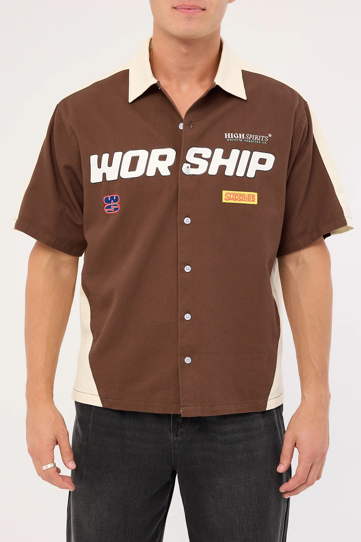 Worship Panorama Short Sleeve Work Shirt Dark Choc Brown - Image 6