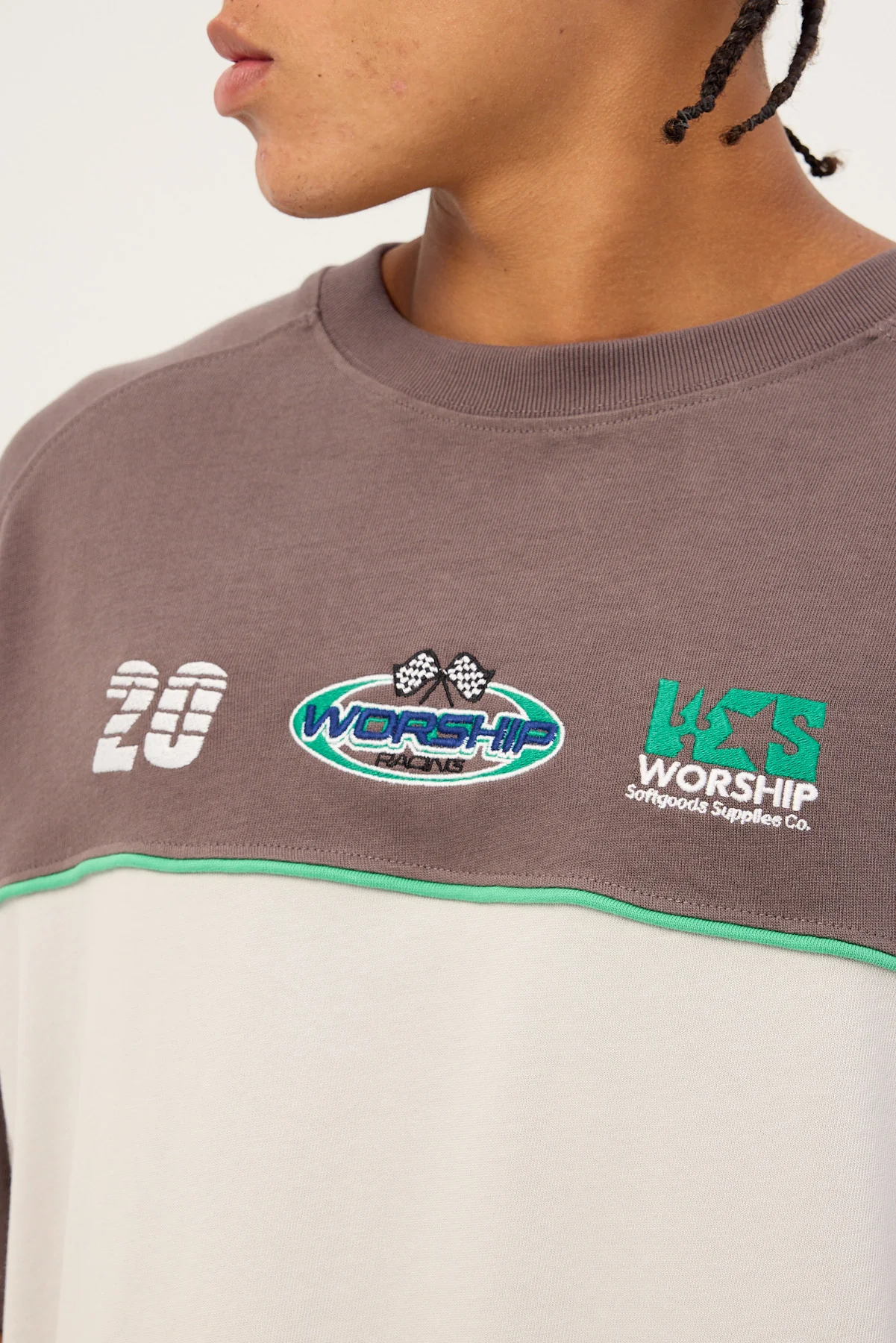 Worship Pit Crew Panel Oversize Raglan Tee Worn Black - Image 5