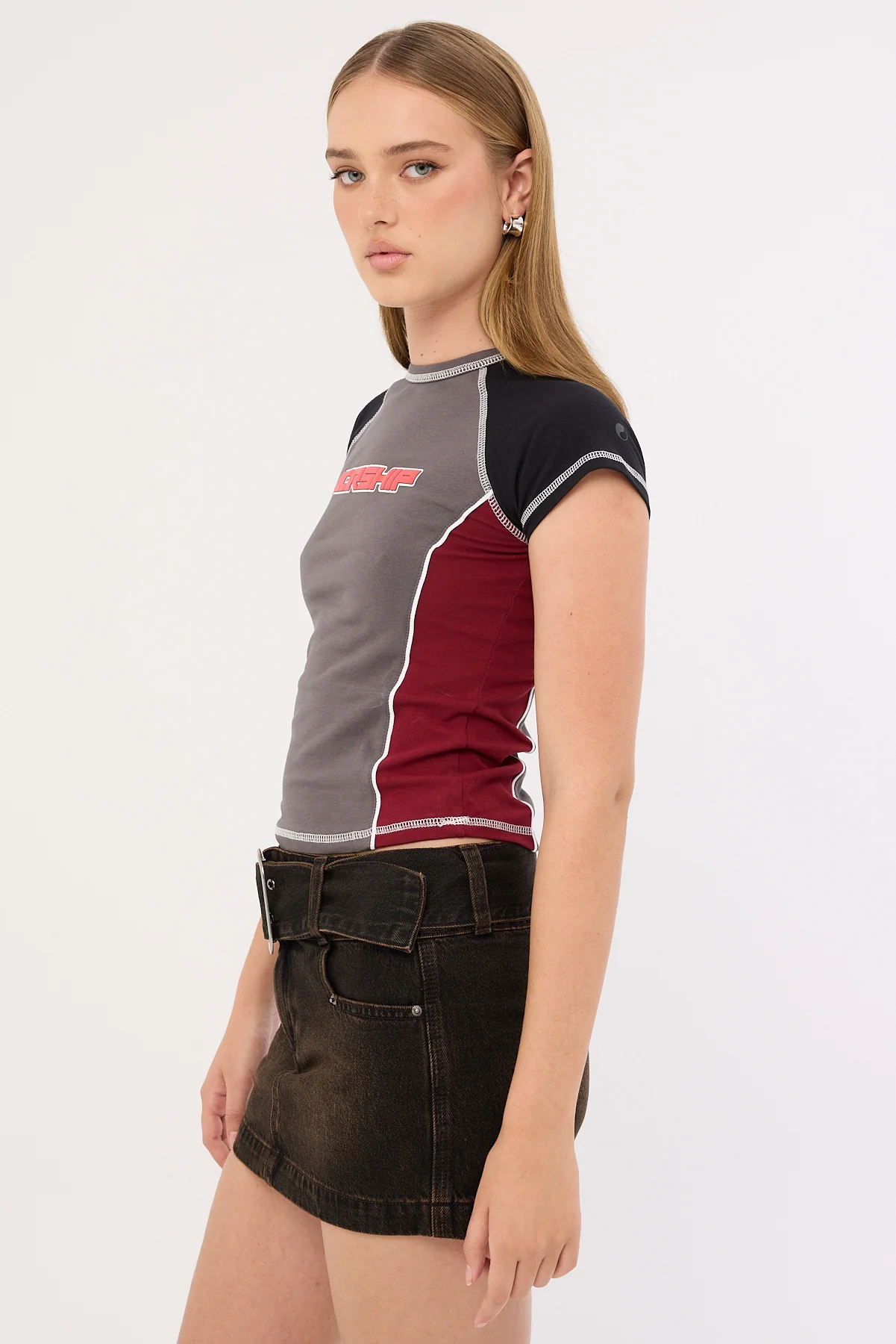 Worship Punter Panelled Raglan Tee Worn Black - Image 7