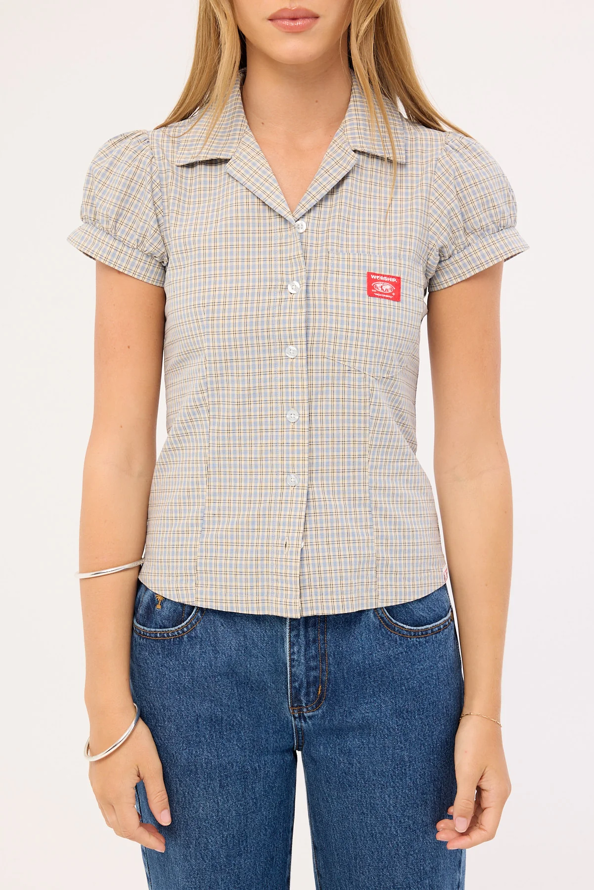 Worship Push Back Short Sleeve Shirt Blue - Image 7