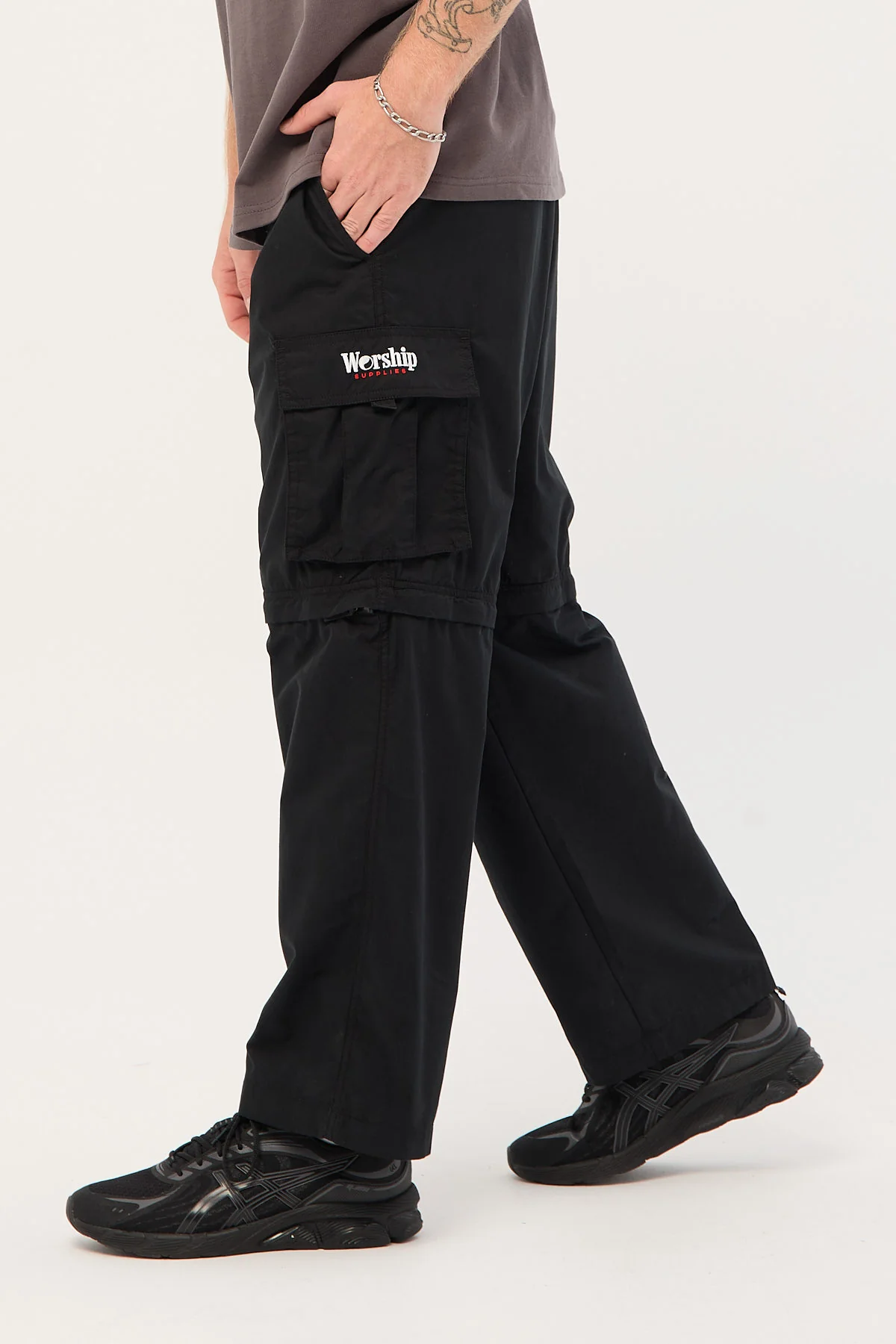 Worship Smoko Zip Off Cargo Pant Washed Black - Image 4