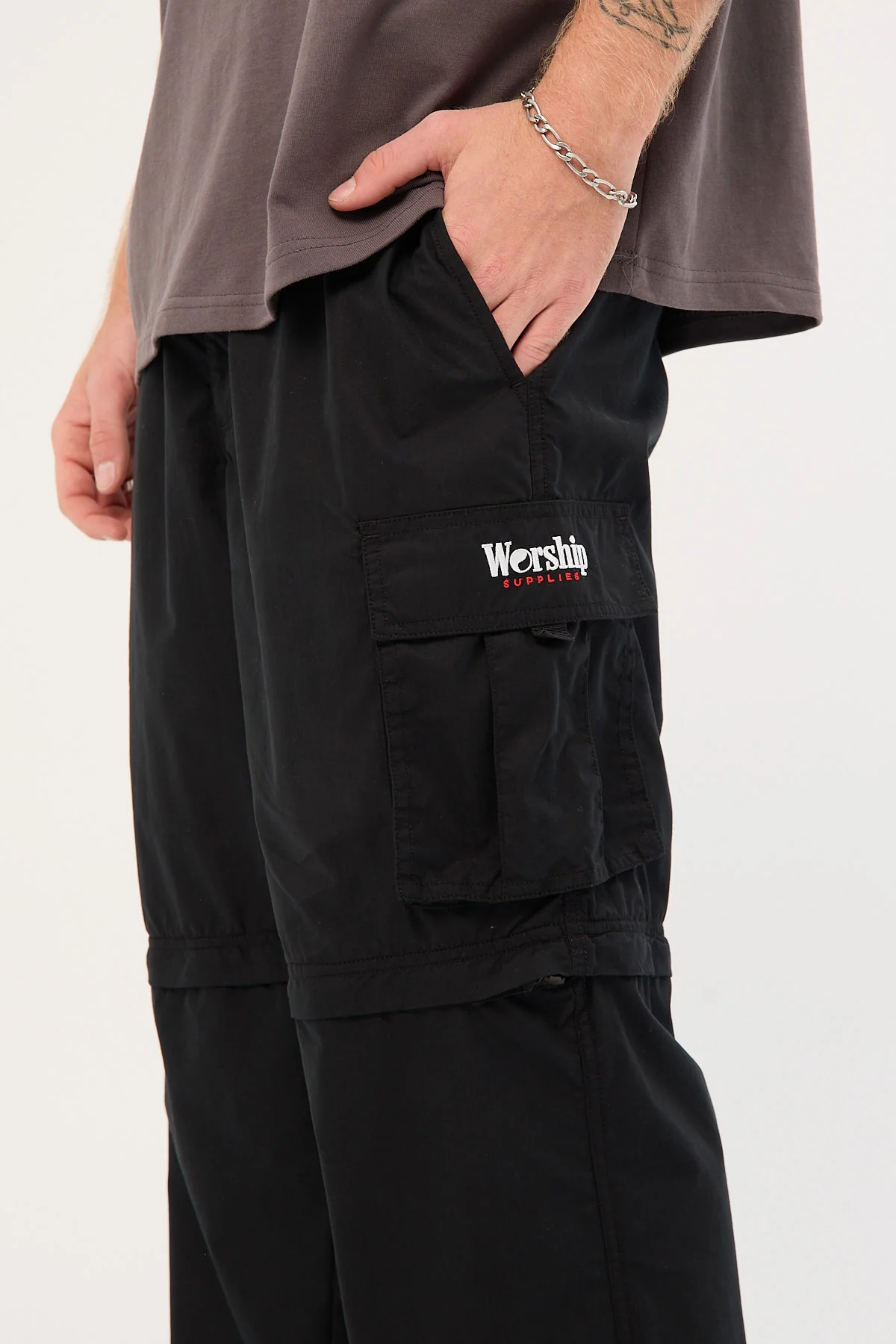 Worship Smoko Zip Off Cargo Pant Washed Black - Image 5