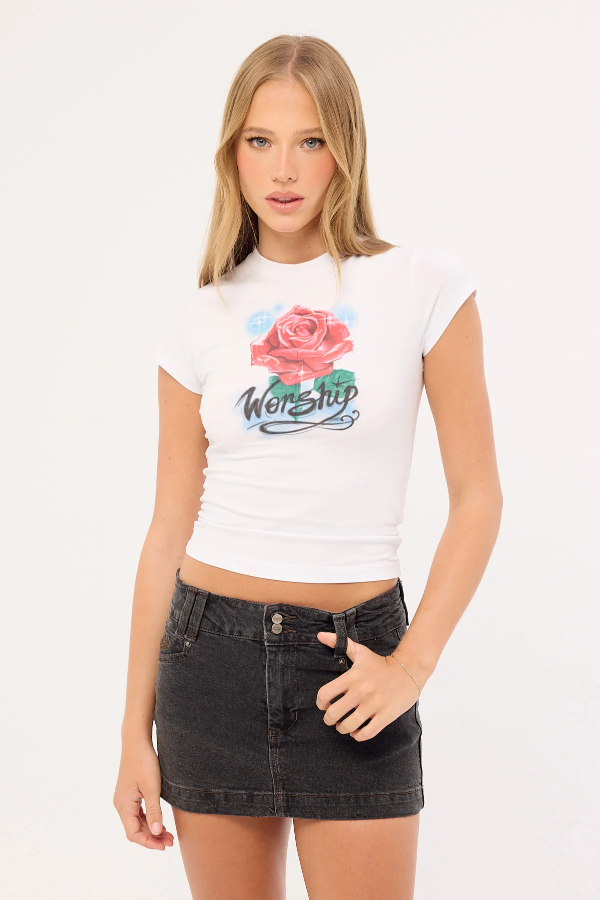 Worship Thorny Cap Sleeve Tee White