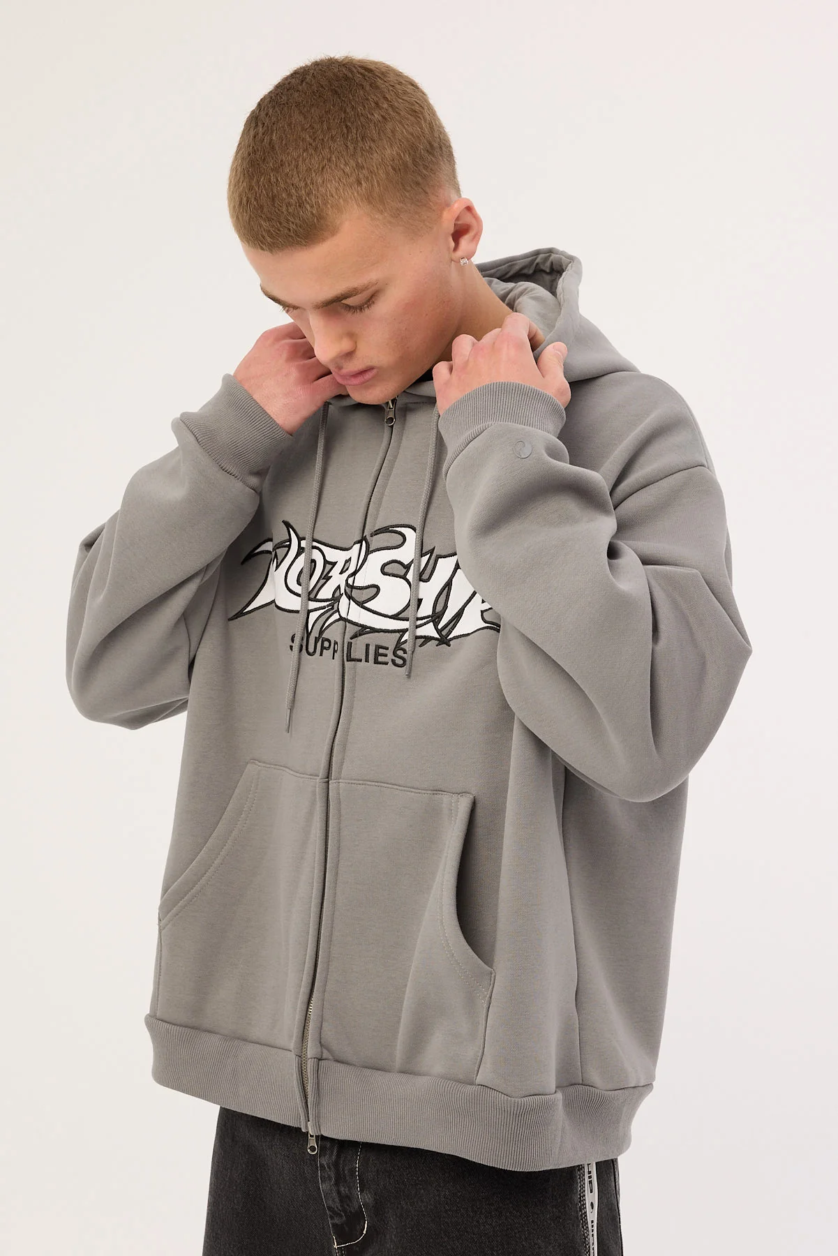 Worship Vanity Zip Hood Steel Grey - Image 2