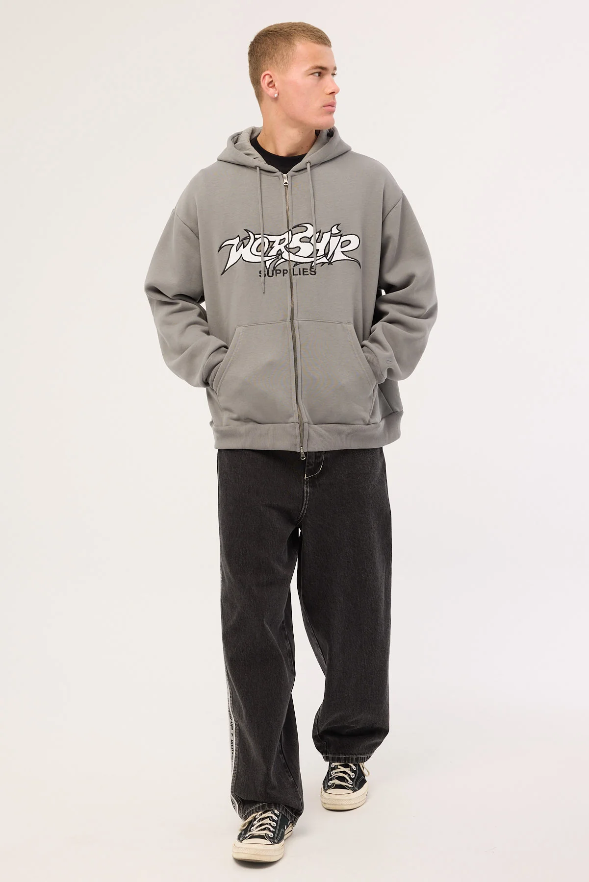 Worship Vanity Zip Hood Steel Grey - Image 3