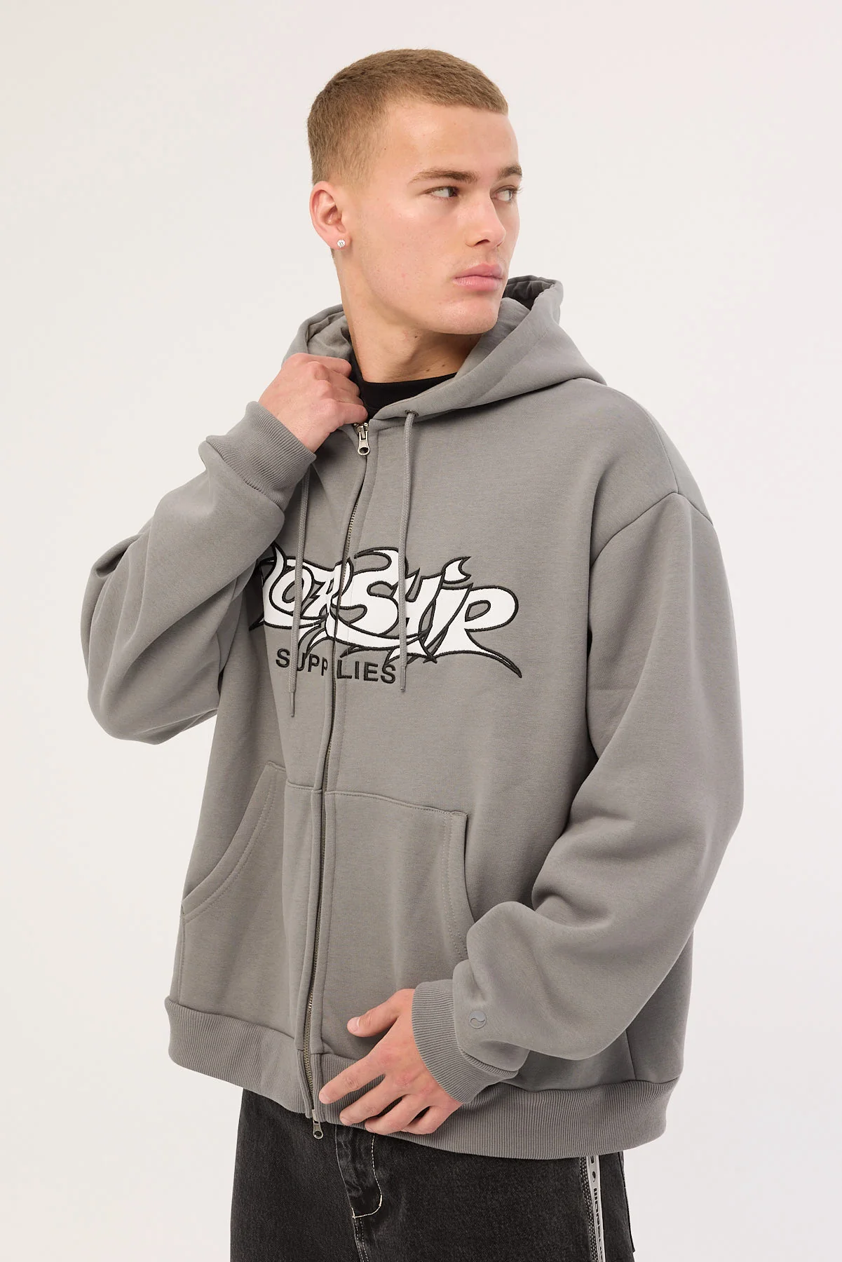 Worship Vanity Zip Hood Steel Grey - Image 6