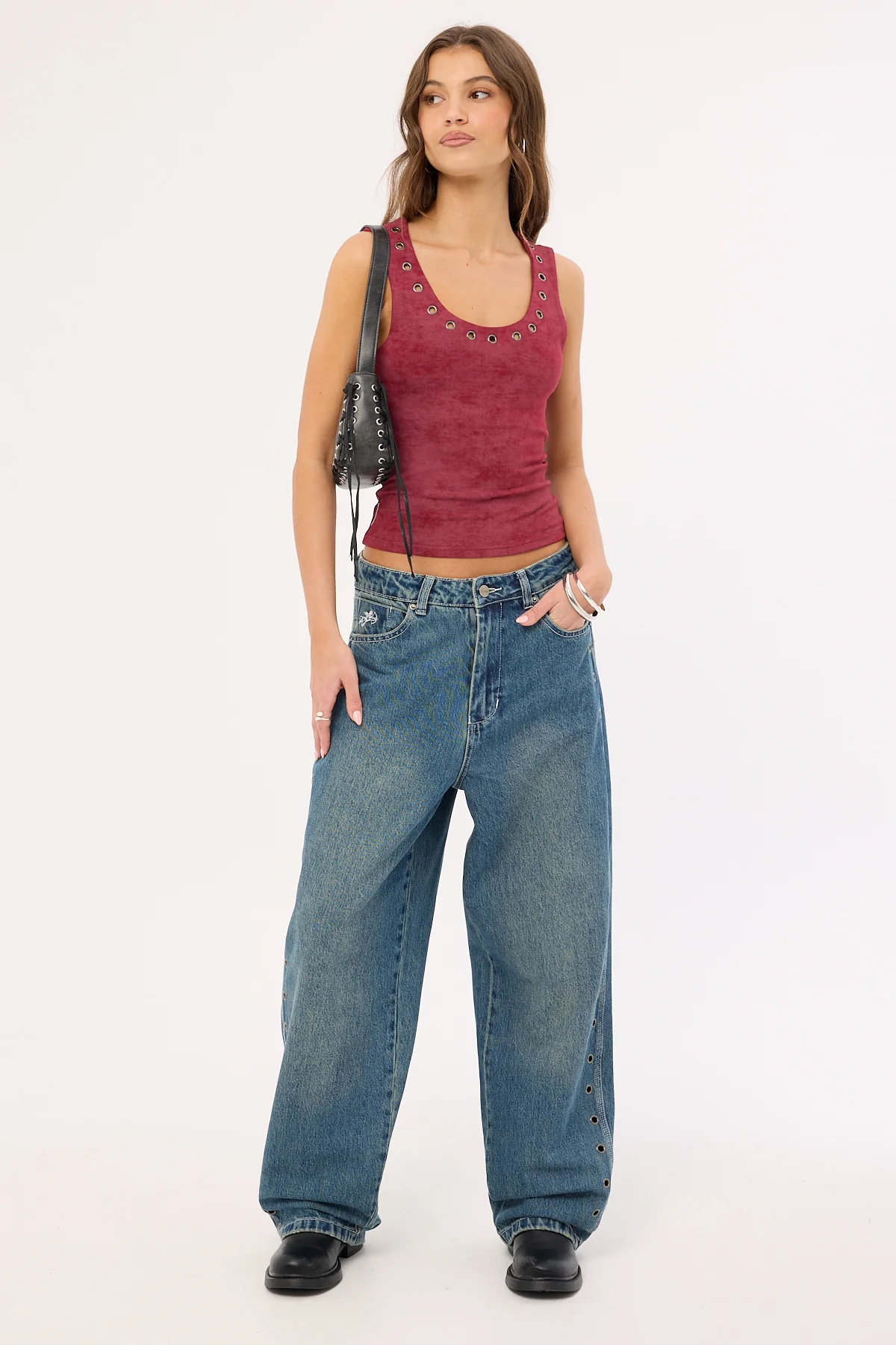 Worship Vortex Big Baggy Jean Dirty Mid Blue