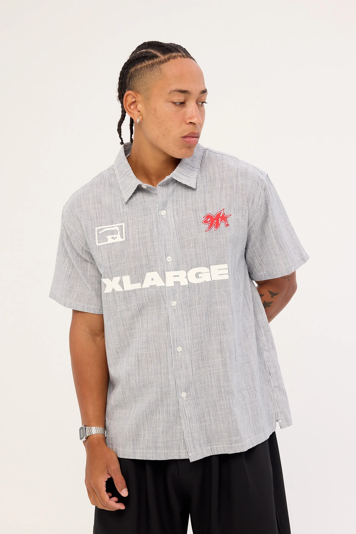Xlarge 91 Star Short Sleeve Shirt White Blue Stripe