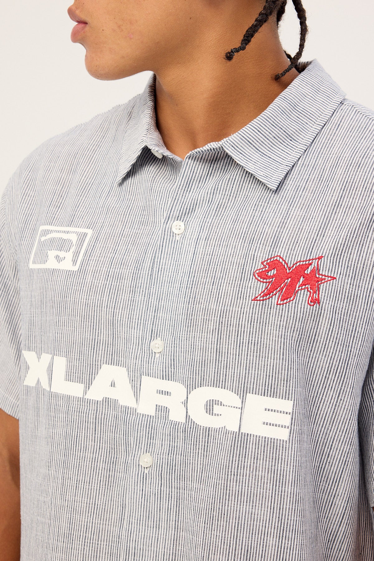 Xlarge 91 Star Short Sleeve Shirt White Blue Stripe - Image 5