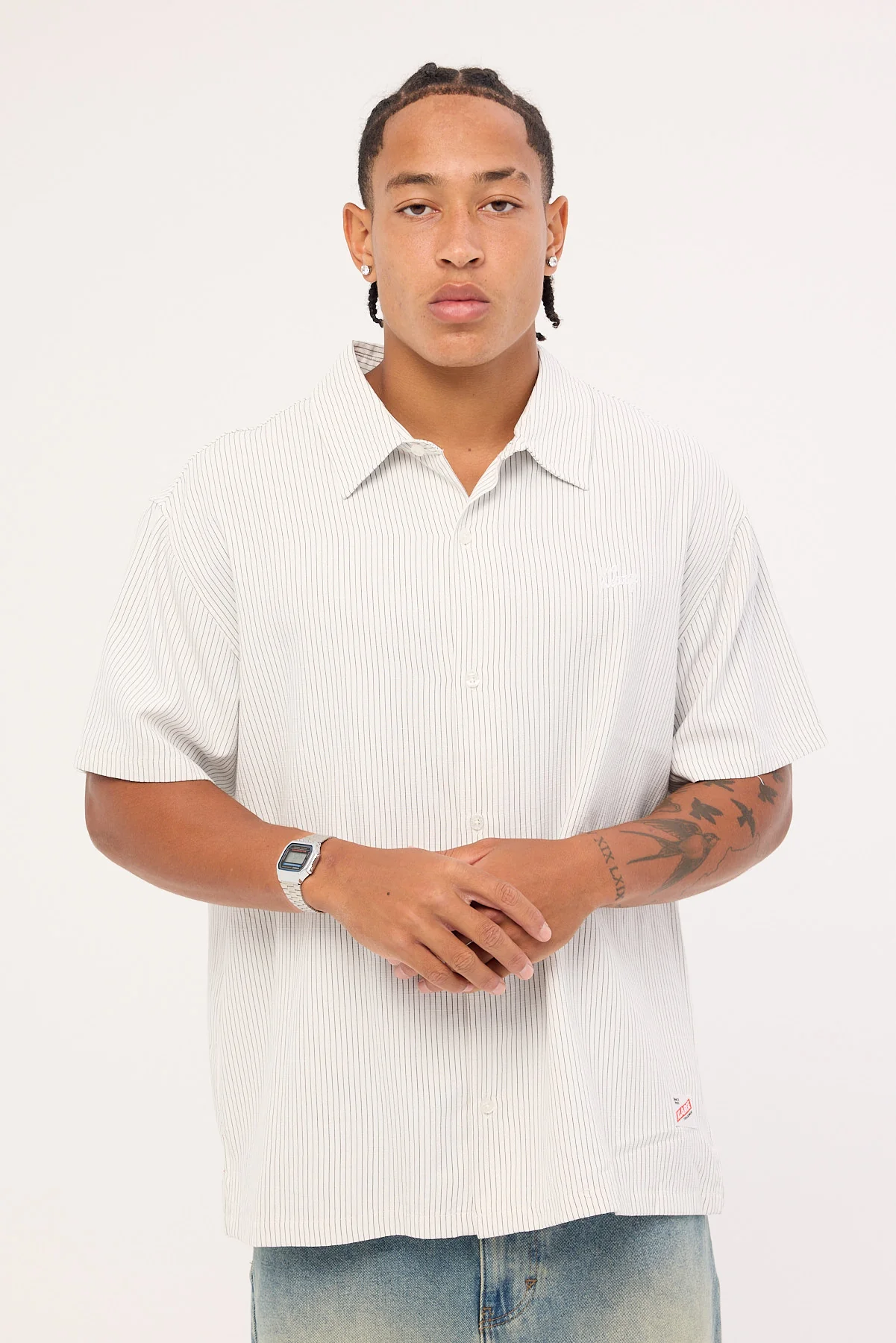 Xlarge Oxford Script SS Shirt White Stripe - Image 3