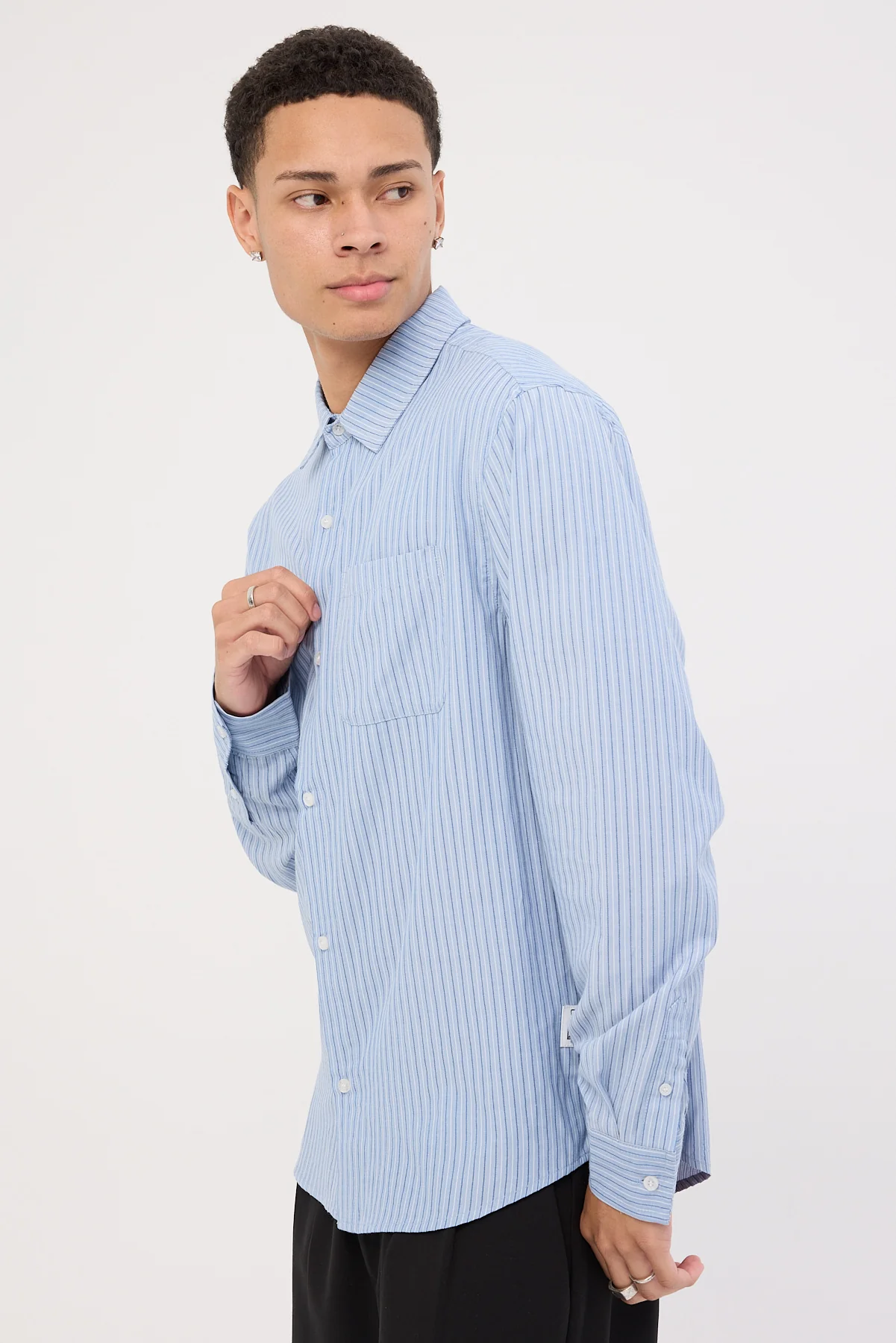 Xlarge Patch Stripe LS Shirt Blue - Image 6