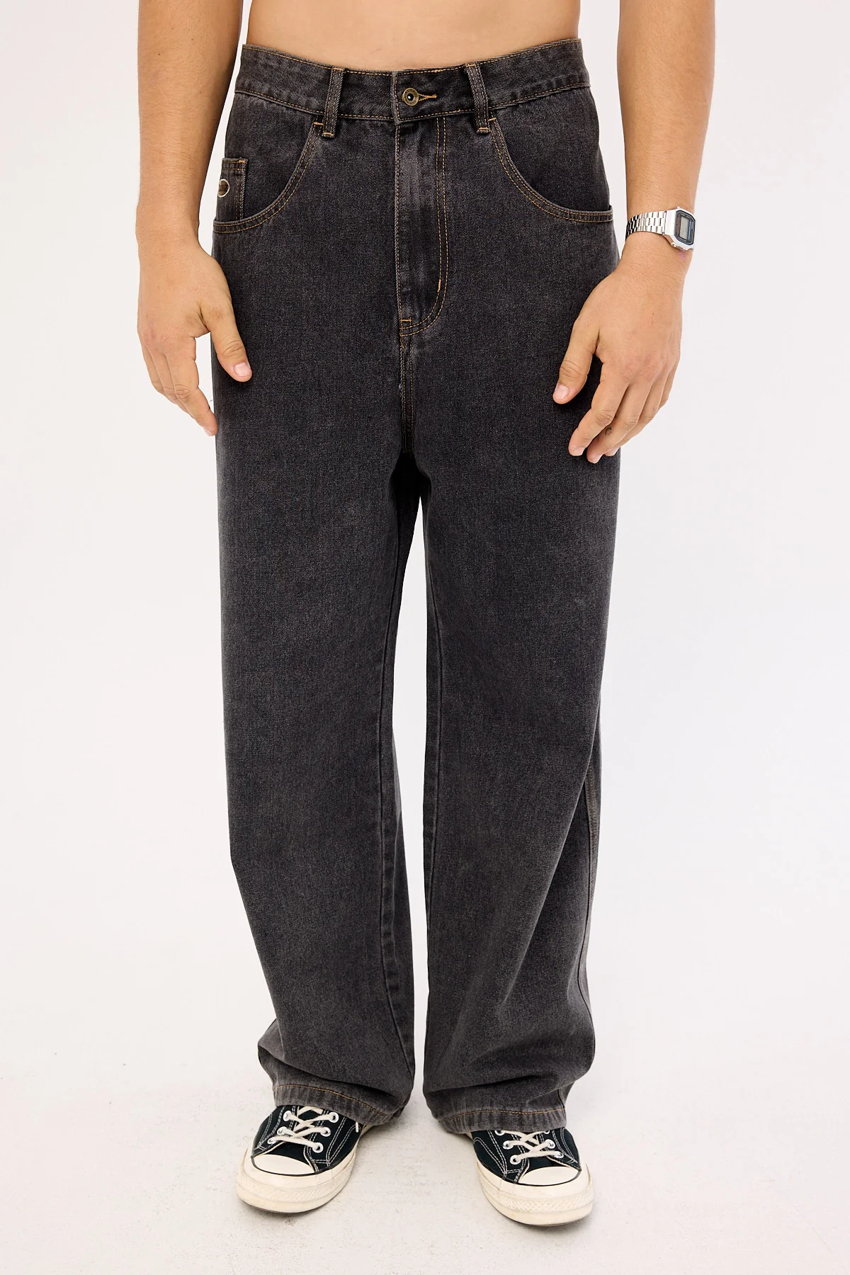 Xlarge Script Baggy Bull Denim Pant Washed Black - Image 8