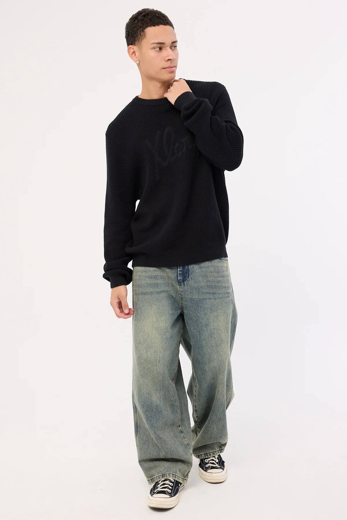 Xlarge Script Waffle Knit Sweater Black