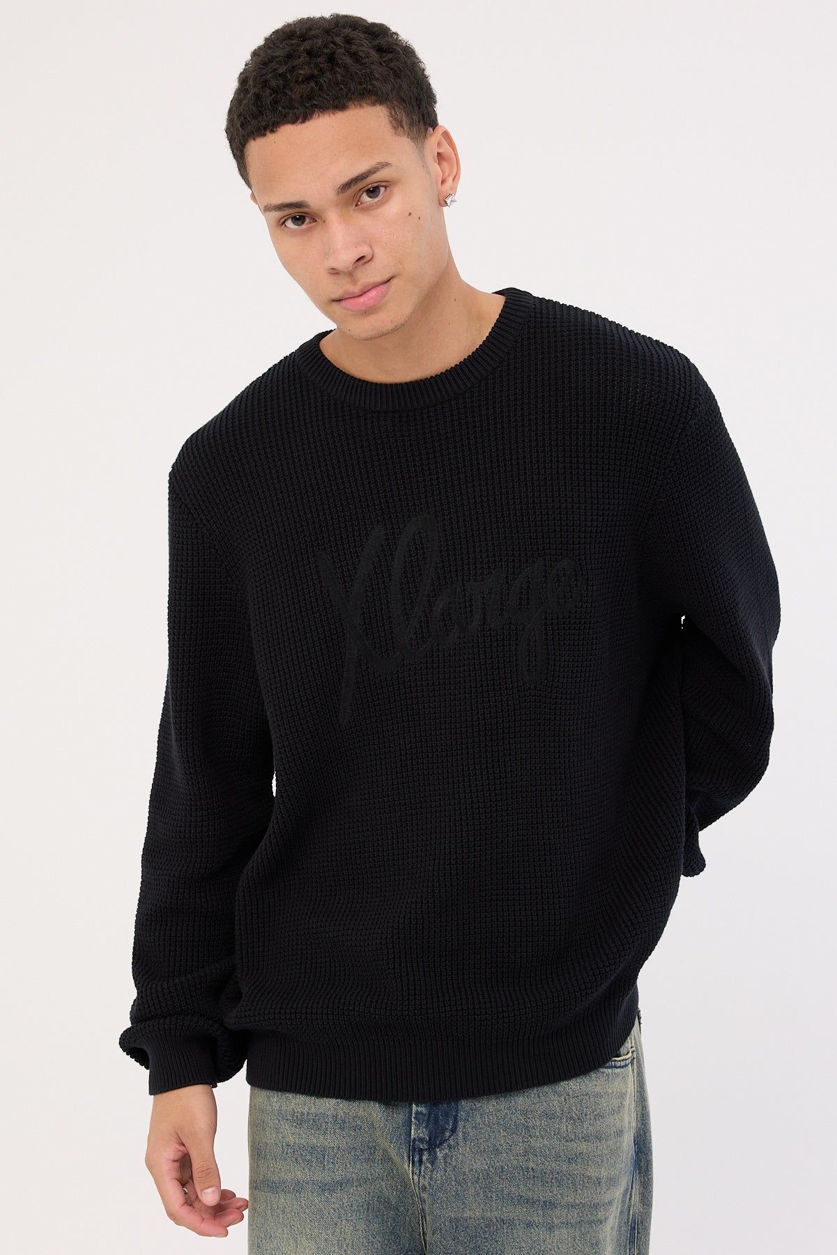 Xlarge Script Waffle Knit Sweater Black - Image 2