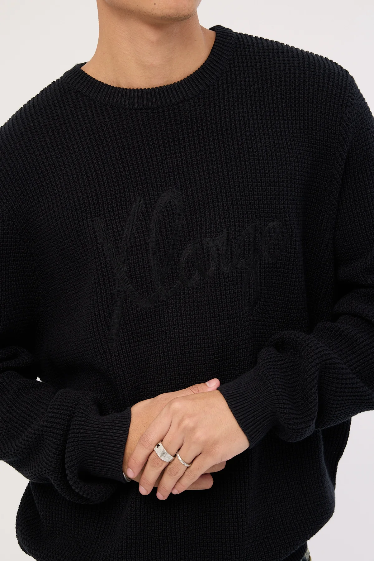 Xlarge Script Waffle Knit Sweater Black - Image 3