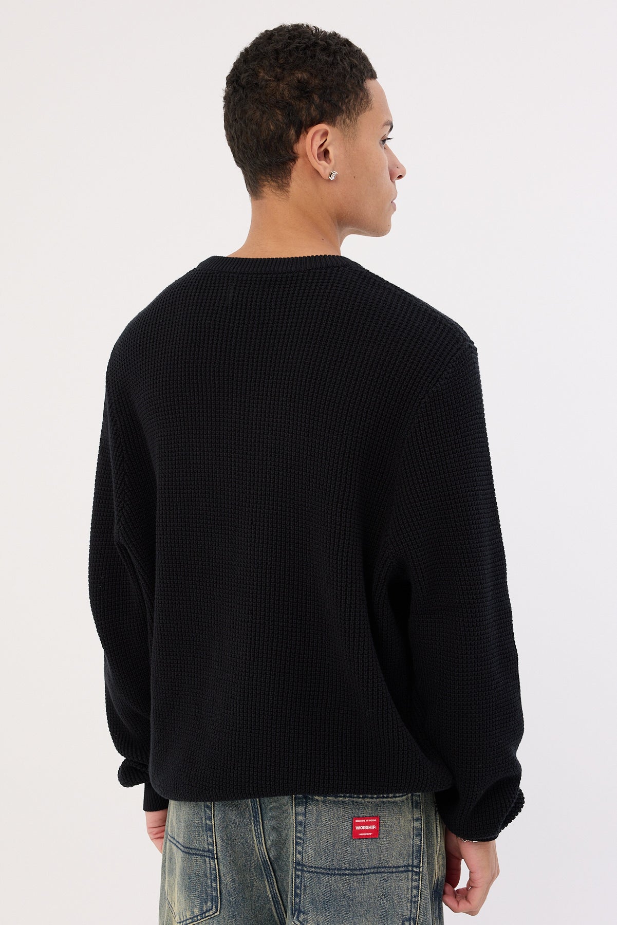 Xlarge Script Waffle Knit Sweater Black - Image 5