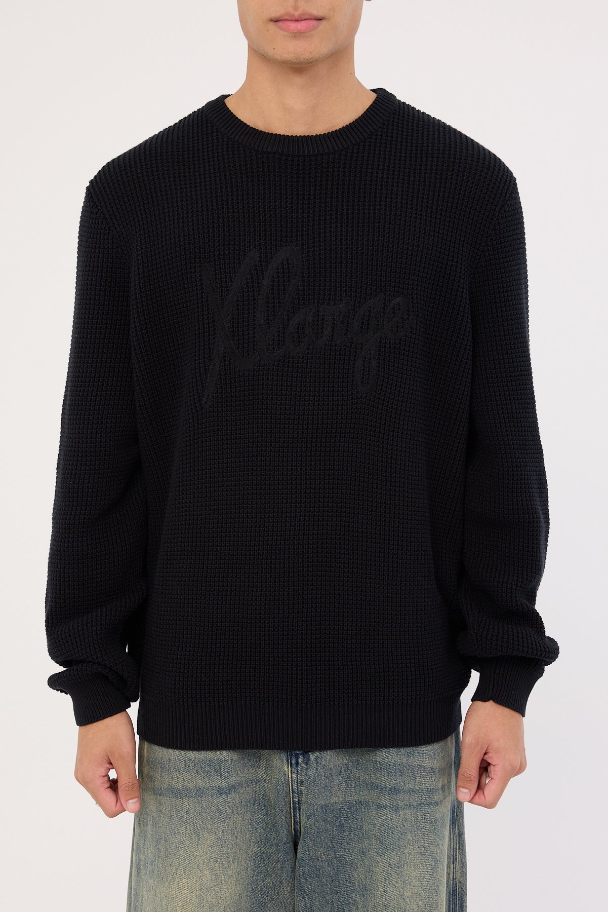 Xlarge Script Waffle Knit Sweater Black - Image 6