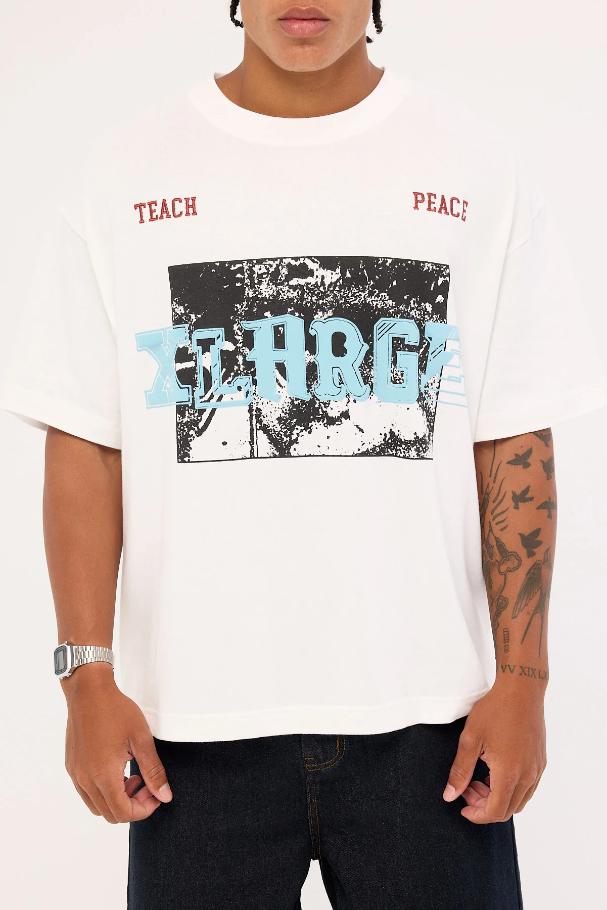 Xlarge Teach Peace Gorilla Fit Tee White - Image 6
